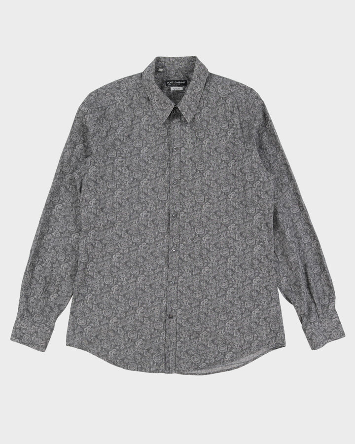 Dolce & Gabbana Gold Grey Floral Long Sleeve Patterned Shirt - L