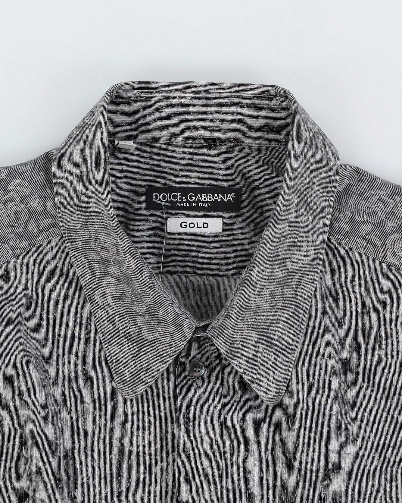 Dolce &amp; Gabbana Gold Grey Floral Long Sleeve Patterned Shirt - L