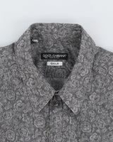 Dolce &amp; Gabbana Gold Grey Floral Long Sleeve Patterned Shirt - L