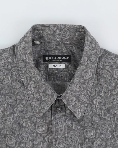 Dolce & Gabbana Gold Grey Floral Long Sleeve Patterned Shirt - L