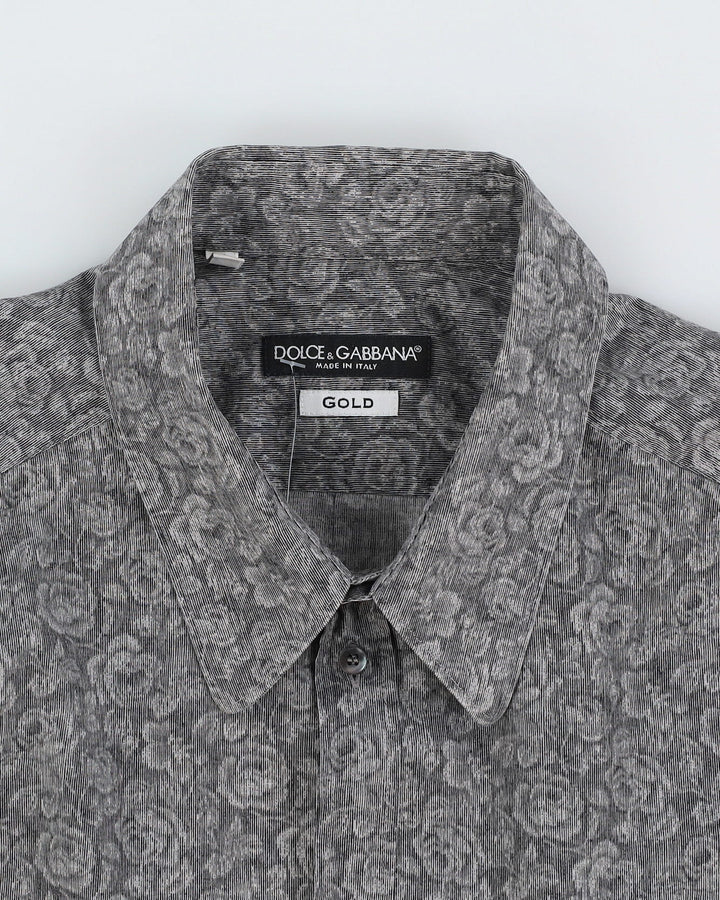 Dolce & Gabbana Gold Grey Floral Long Sleeve Patterned Shirt - L