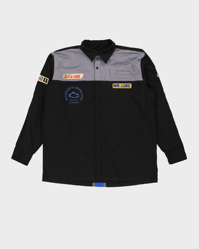 Vintage 90s Castrol Mr Lube Long-Sleeve Black Racing Work Shirt - XL / XXL