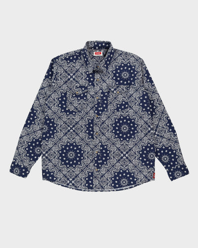 00s Wrangler Navy Paisley Oversized Western Shirt - XL