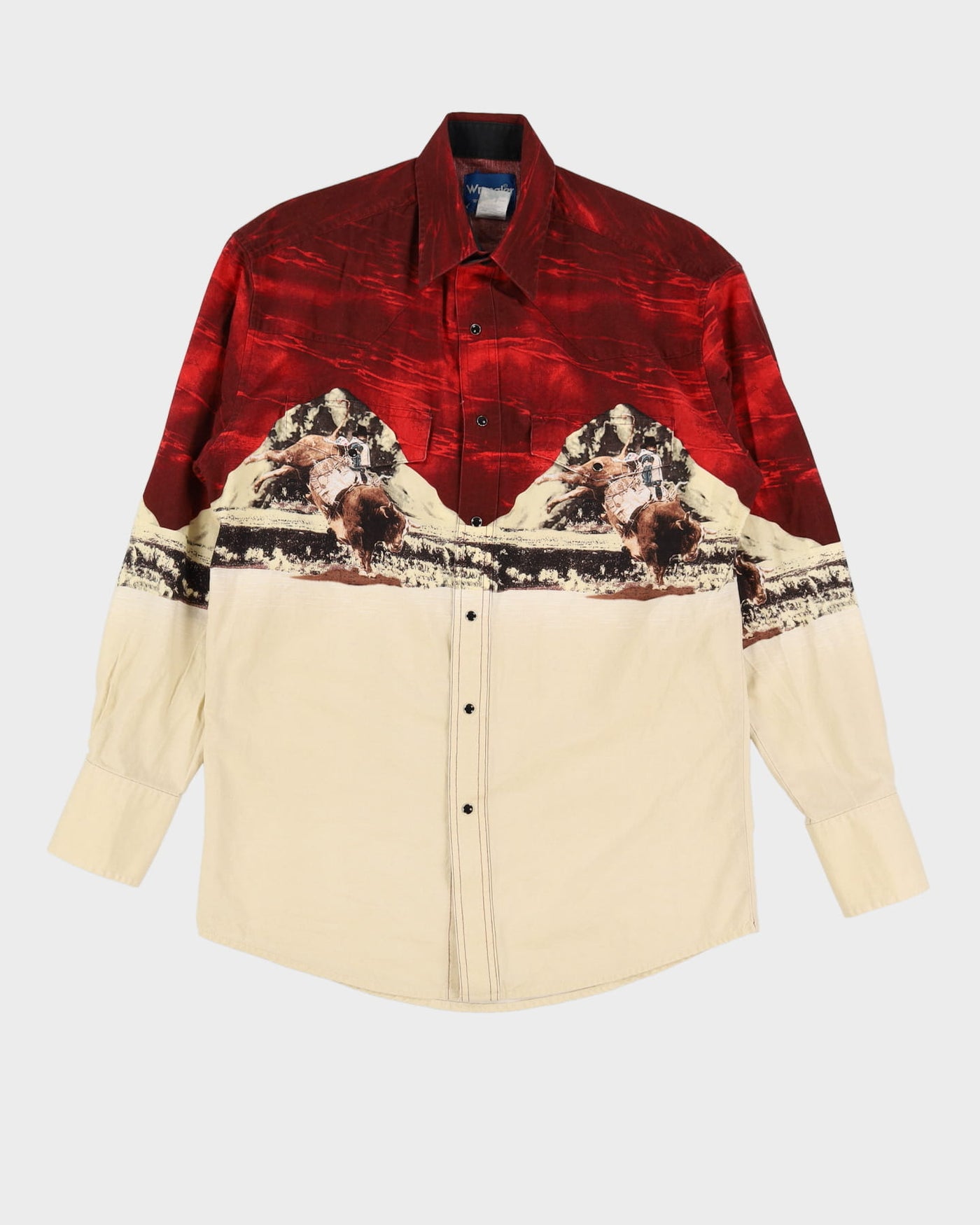 00s Wrangler Cream / Red Bison Design Western Shirt - M