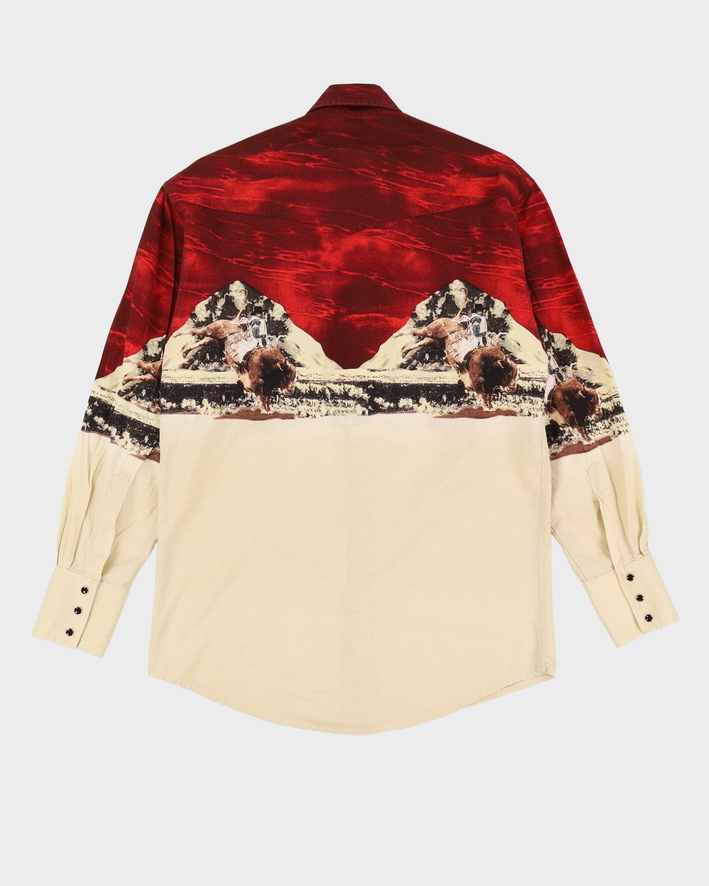 00s Wrangler Cream / Red Bison Design Western Shirt - M