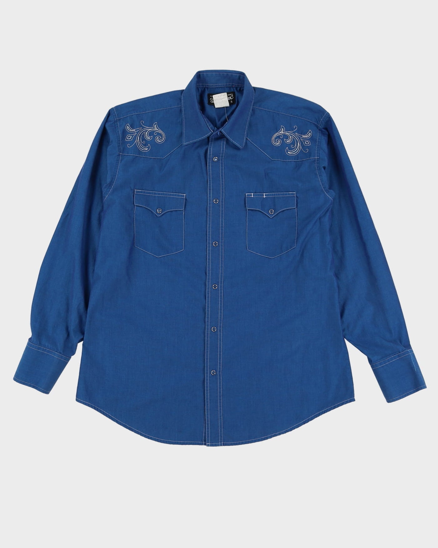 Vintage 90s Wrangler Blue Contrast Stitch Western Shirt - L
