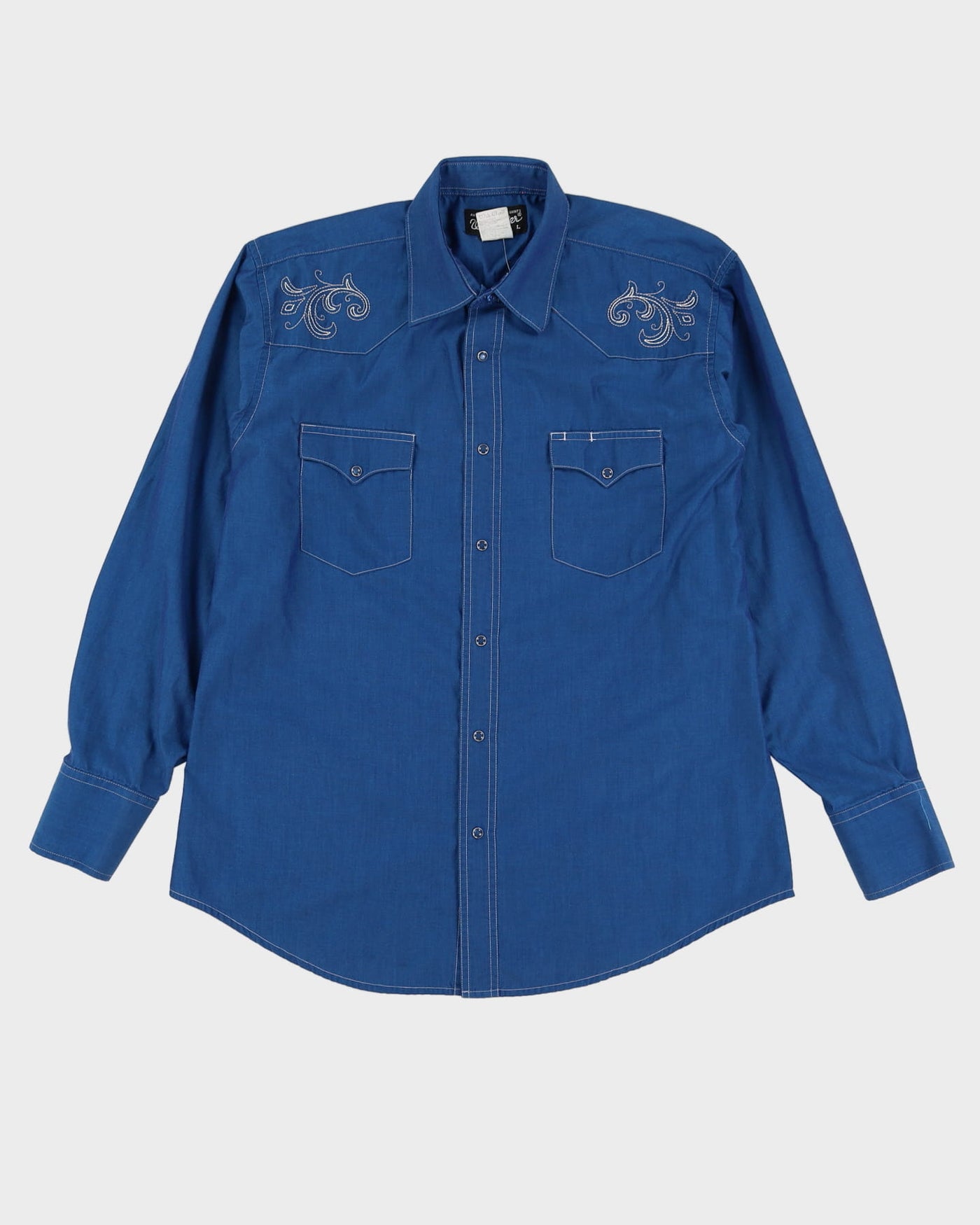 Vintage 90s Wrangler Blue Contrast Stitch Western Shirt - L