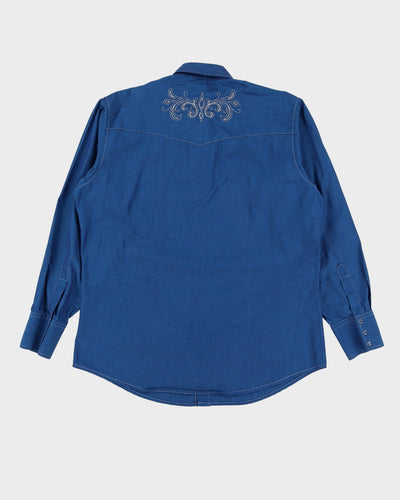 Vintage 90s Wrangler Blue Contrast Stitch Western Shirt - L