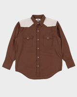 Vintage 90s Brown Long-Sleeve Oversized Western Shirt - M