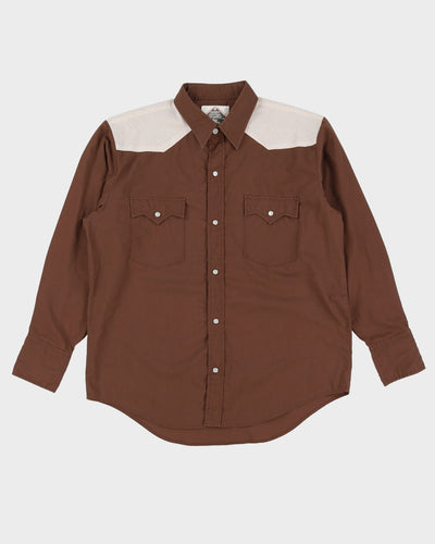 Vintage 90s Brown Long-Sleeve Oversized Western Shirt - M