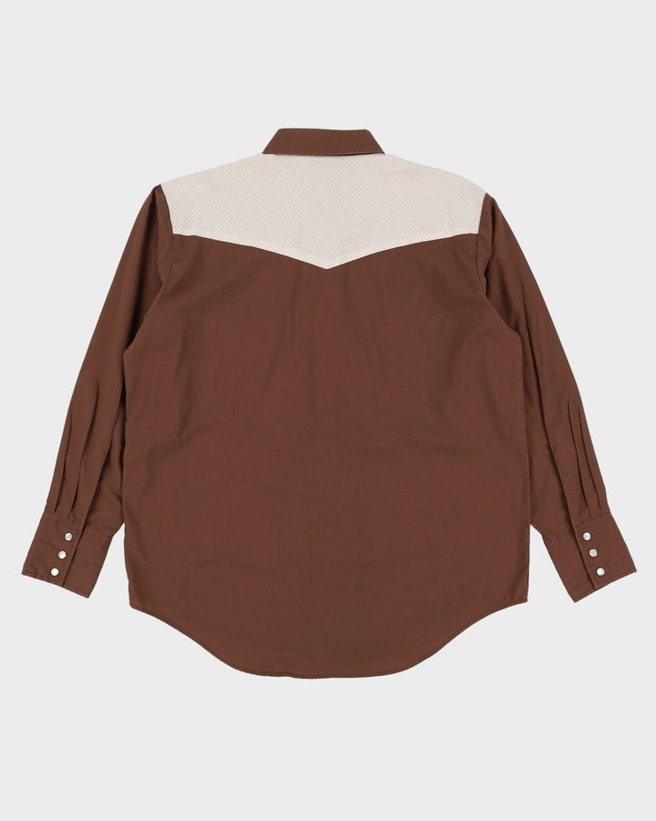 Vintage 90s Brown Long-Sleeve Oversized Western Shirt - M
