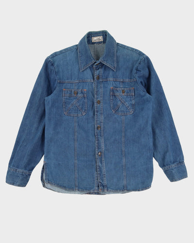90s Carl Michaels Blue Long-Sleeve Denim Shirt - XL