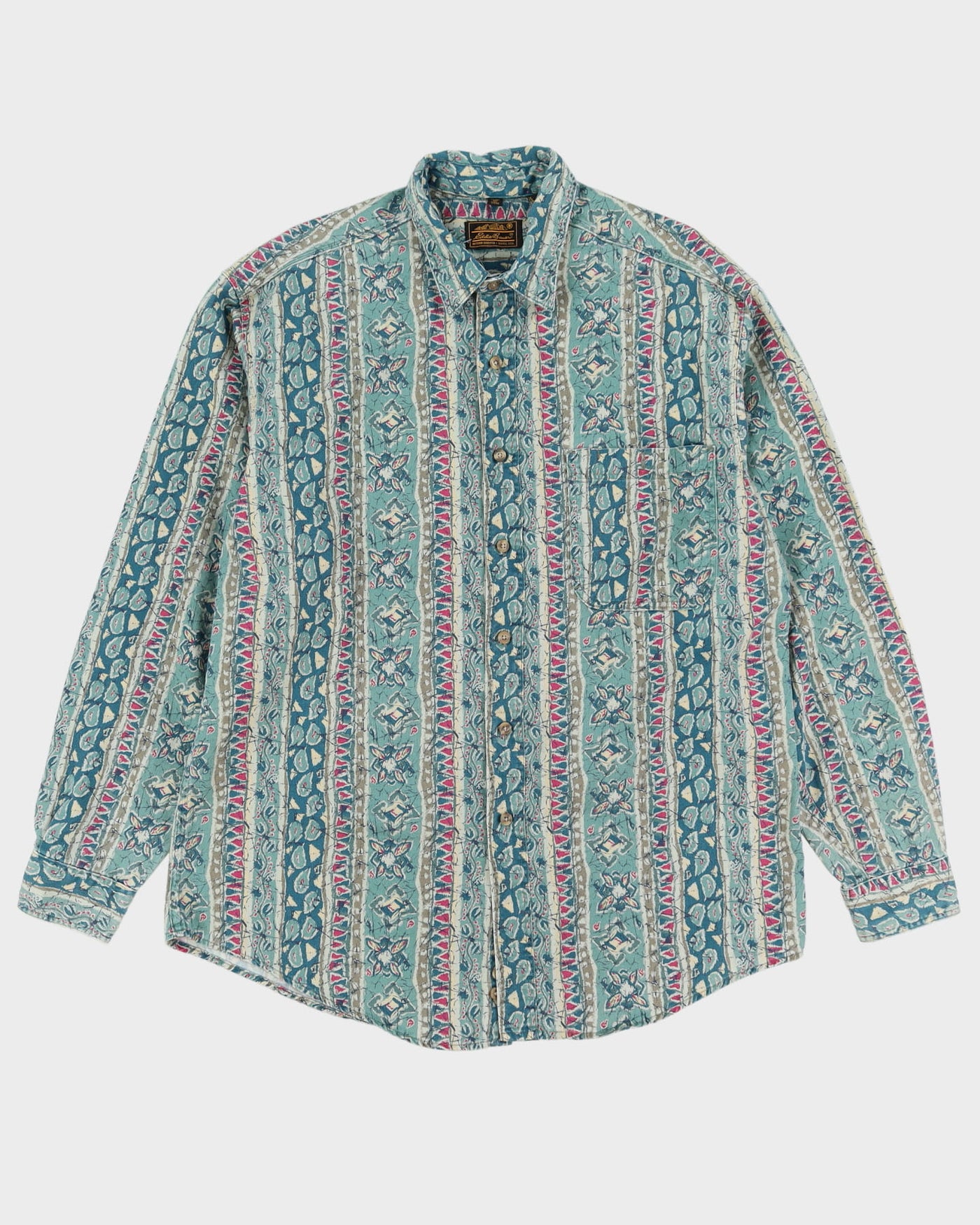 Vintage 90s Wrangler Green Patterned Long-Sleeve Denim Shirt - XL