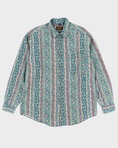 Vintage 90s Wrangler Green Patterned Long-Sleeve Denim Shirt - XL