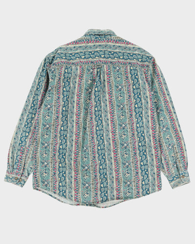 Vintage 90s Wrangler Green Patterned Long-Sleeve Denim Shirt - XL