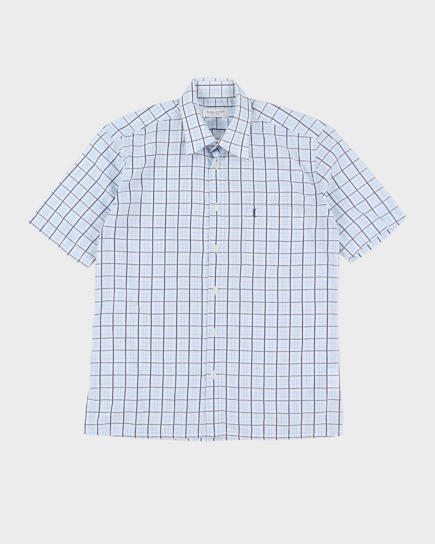 00s YSL Yves Saint Laurent Short-Sleeve Blue Check Shirt - L