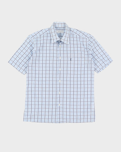 00s YSL Yves Saint Laurent Short-Sleeve Blue Check Shirt - L