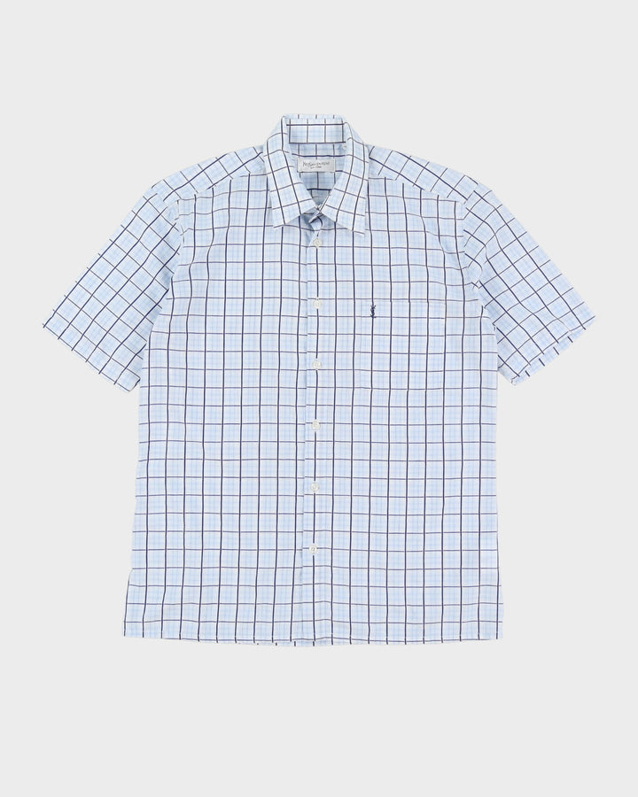 00s YSL Yves Saint Laurent Short-Sleeve Blue Check Shirt 00s YSL Yves Saint Laurent Short-Sleeve Blue Check Shirt