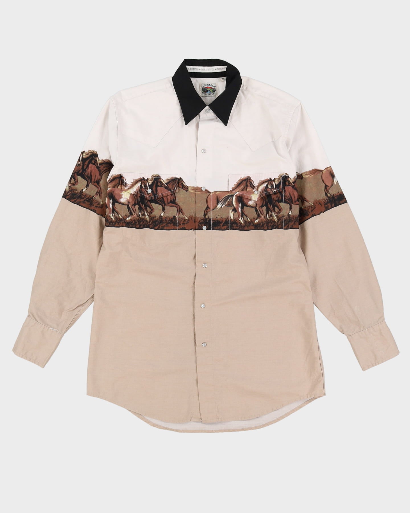 Vintage 90s Cumberland Outfitters Beige / White Western Long-Sleeve Shirt - M