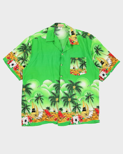 Green Patterned Hawaiian Shirt - XL