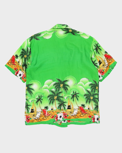 Green Patterned Hawaiian Shirt - XL