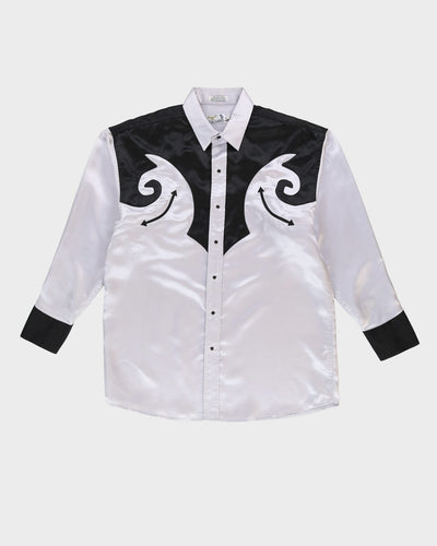 Y2K Silver And Black Satin Western Shirt - L