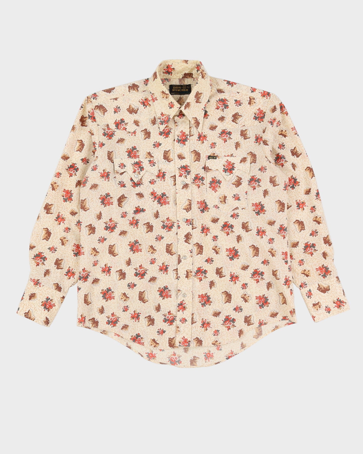 Vintage 1970s Beige Floral Western Shirt - XL