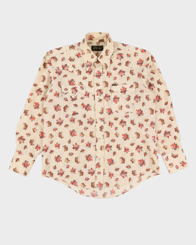 Vintage 1970s Beige Floral Western Shirt - XL