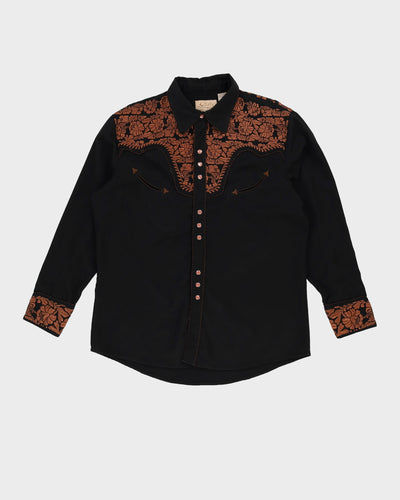 Scully Black With Brown Embroidery Western Shirt - XXL