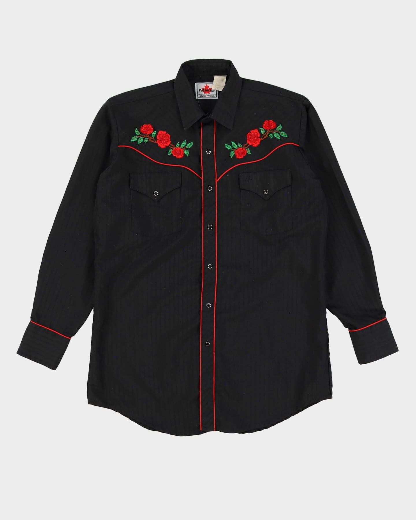 Vintage 90s MWG Embroidered Roses Western Black Long Sleeve Shirt - M / L