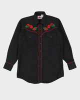 Vintage 90s MWG Embroidered Roses Western Black Long Sleeve Shirt - M / L