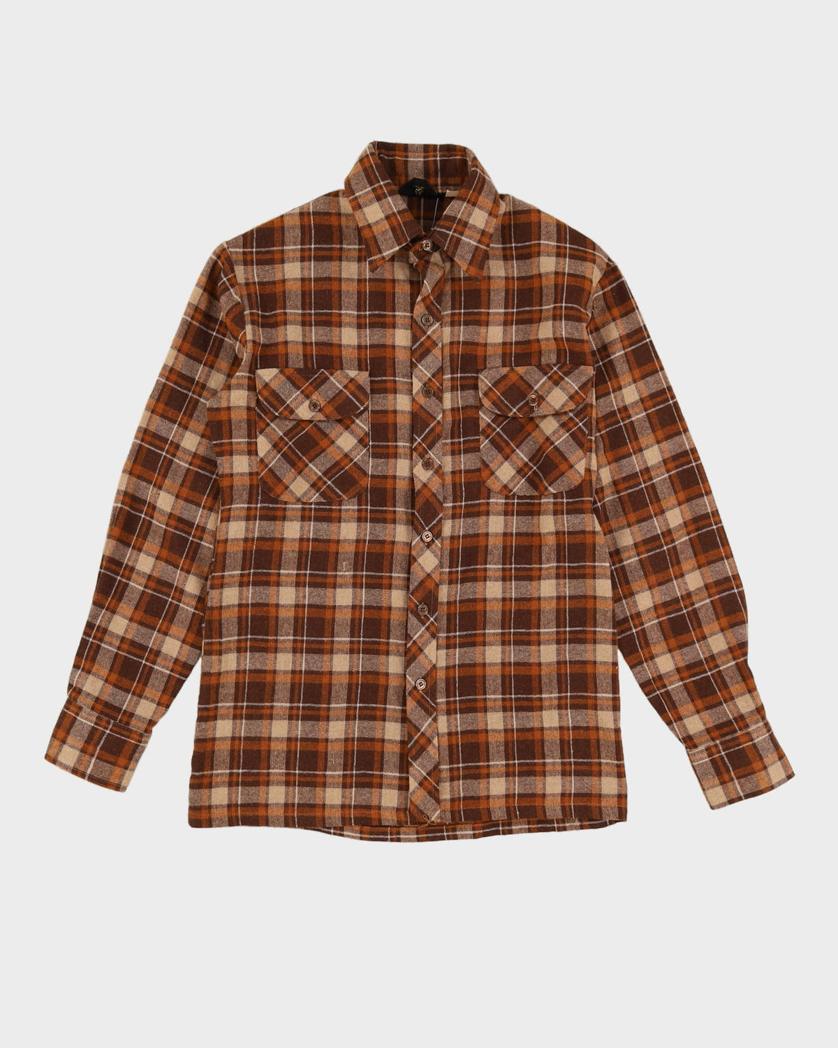 Vintage 70s Lancer Brown / Beige Check Pattered Long Sleeve Flannel Shirt - S