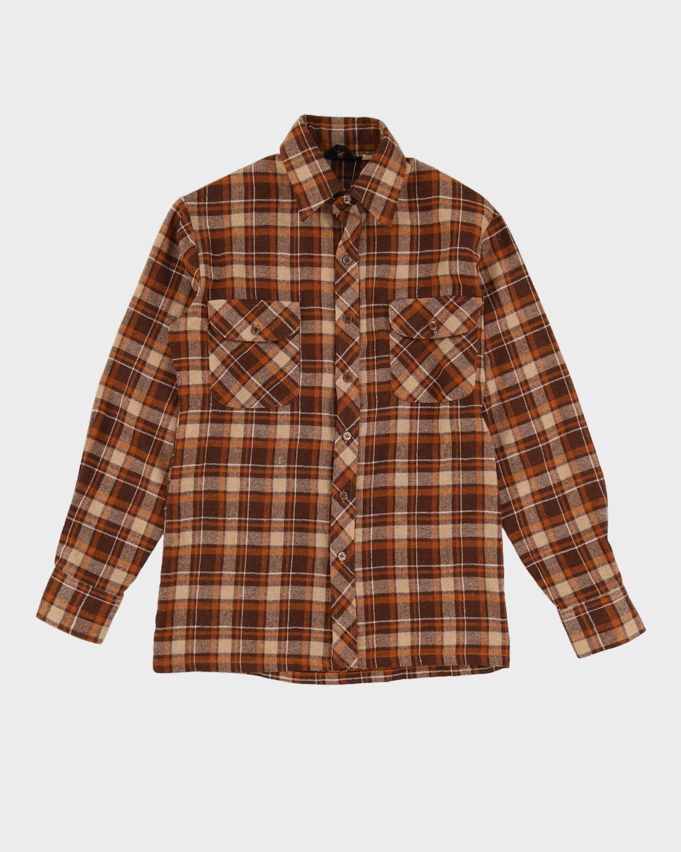 Vintage 70s Lancer Brown / Beige Check Pattered Long Sleeve Flannel Shirt - S