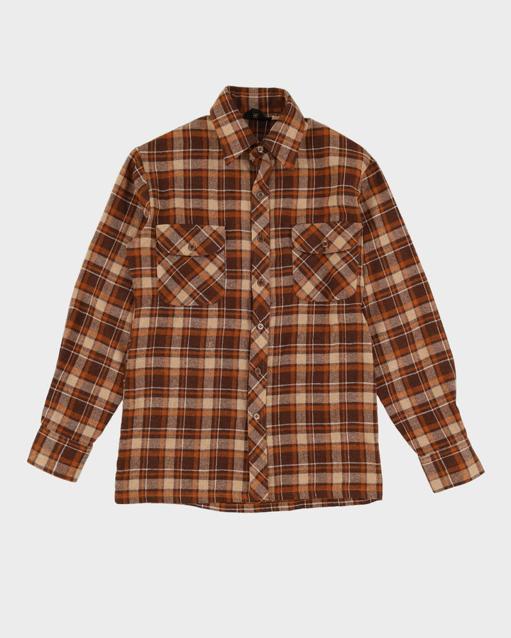 Vintage 70s Lancer Brown / Beige Check Pattered Long Sleeve Flannel Shirt - S