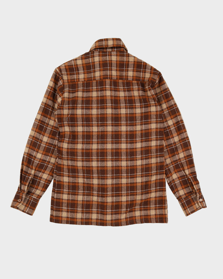 Vintage 70s Lancer Brown / Beige Check Pattered Long Sleeve Flannel Shirt - S
