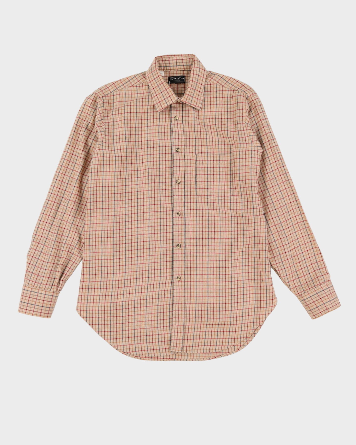 Vintage 90s Christian Dior Beige Check Pattered Long Sleeve Flannel Shirt - M