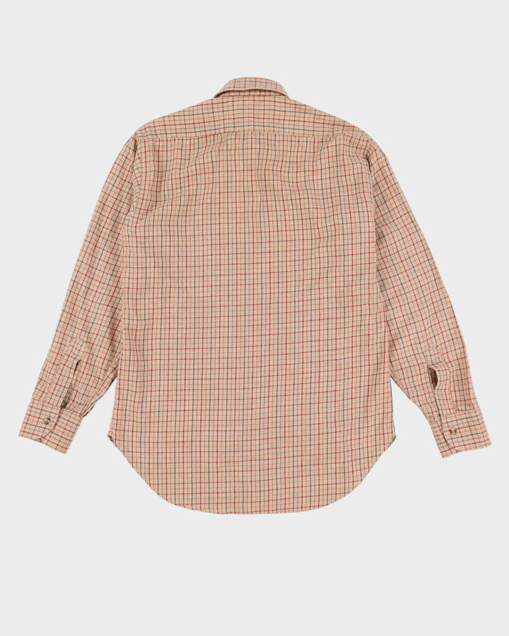 Vintage 90s Christian Dior Beige Check Pattered Long Sleeve Flannel Shirt - M