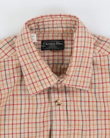 Vintage 90s Christian Dior Beige Check Pattered Long Sleeve Flannel Shirt - M