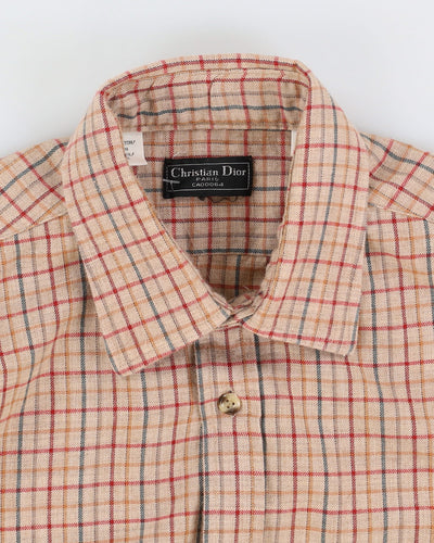 Vintage 90s Christian Dior Beige Check Pattered Long Sleeve Flannel Shirt - M