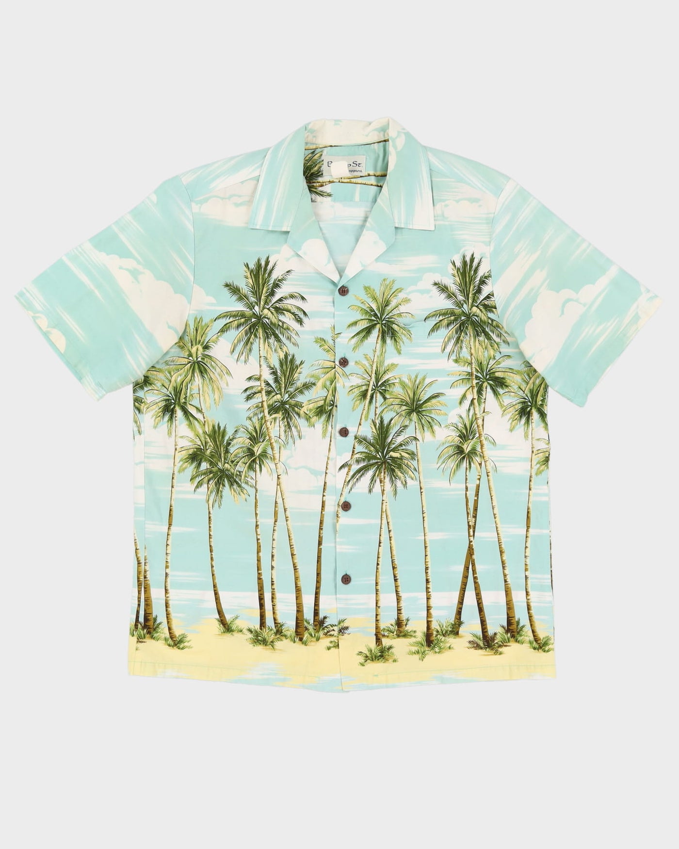 Vintage 90s Bishop St. Apparel Blue Palm Tree Hawaiian Shirt - L