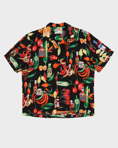 Vintage 90s Paradise Found Black Hot Sauce / Chilli Design Hawaiian Shirt - XL