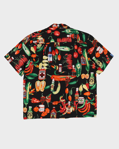 Vintage 90s Paradise Found Black Hot Sauce / Chilli Design Hawaiian Shirt - XL