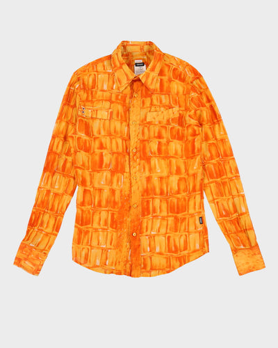 Versace Jeans Couture Orange Patterned Slim Fit Shirt - M