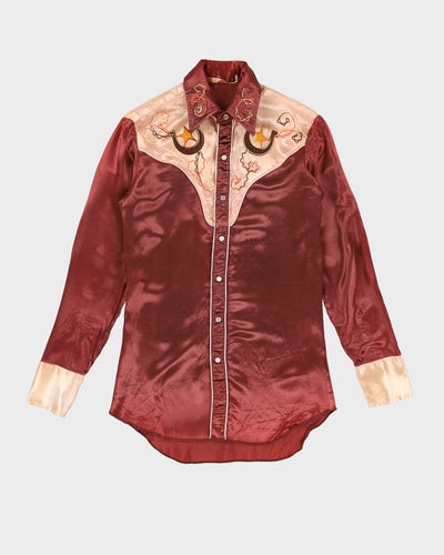 Vintage 80s MWG Dark Brown Embroidered Western Shirt - S