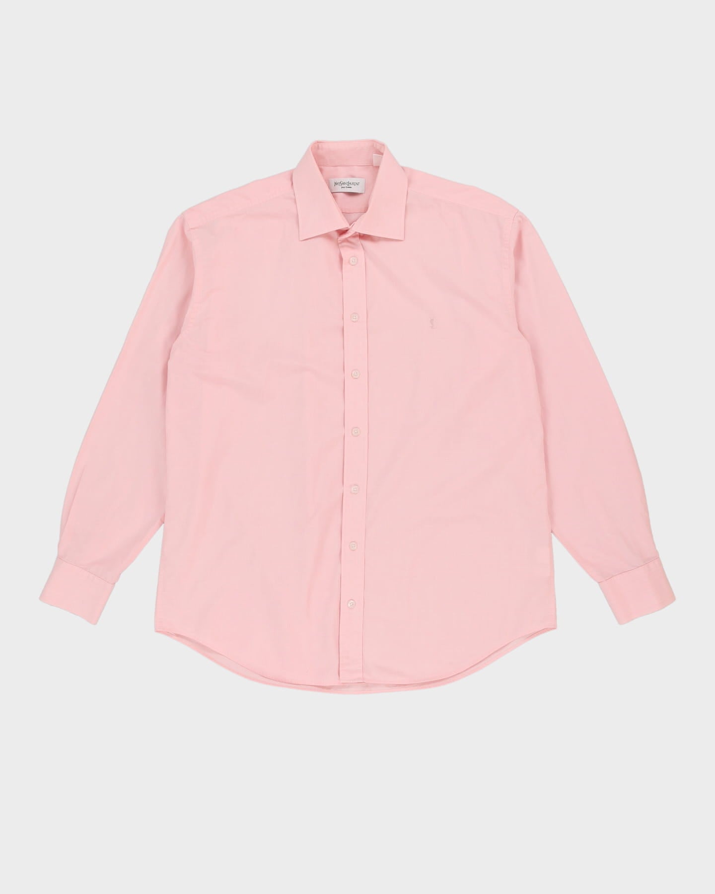 Vintage 90s Yves Saint Laurent YSL Plain Pink Long-Sleeve Shirt - M