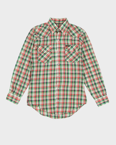 Vintage 90s Wrangler Green Check Long-Sleeve Western Shirt - M