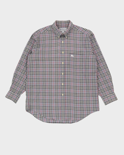Burberrys Grey Check Patterned Long-Sleeve Shirt - L
