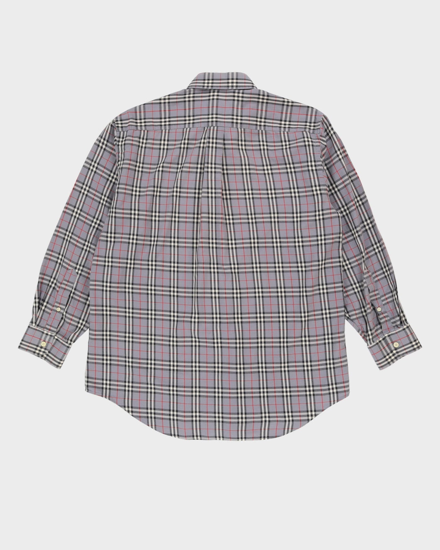 Burberrys Grey Check Patterned Long-Sleeve Shirt - L