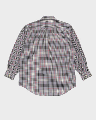 Burberrys Grey Check Patterned Long-Sleeve Shirt - L