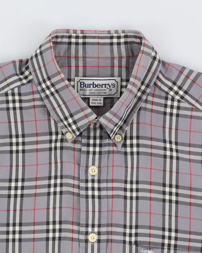 Burberrys Grey Check Patterned Long-Sleeve Shirt - L
